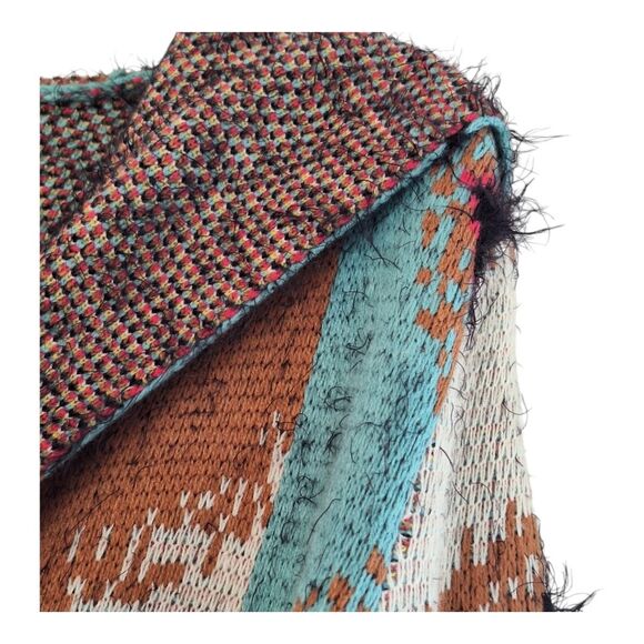 Southwestern Tribal Eyelash Sweater Hooded Cardigan Long Line MaxSport weighty L - Picture 14 of 16